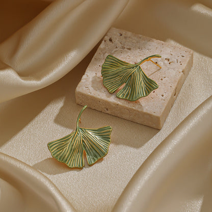 1 Pair Simple Style Ginkgo Leaf Plating Copper 18k Gold Plated Ear Studs