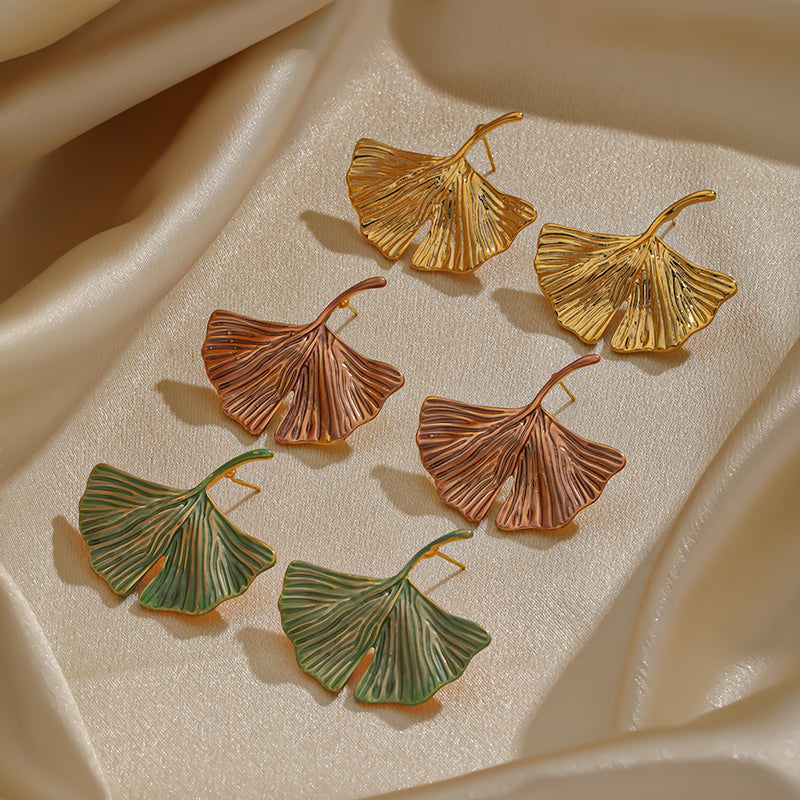 1 Pair Simple Style Ginkgo Leaf Plating Copper 18k Gold Plated Ear Studs