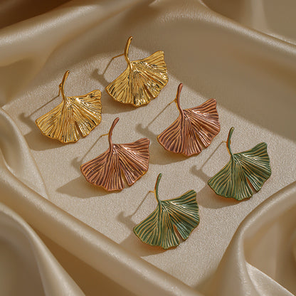 1 Pair Simple Style Ginkgo Leaf Plating Copper 18k Gold Plated Ear Studs