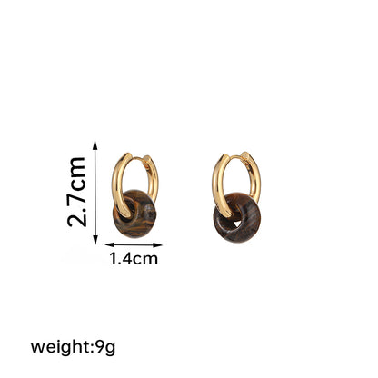 1 Pair Elegant Circle Round Beaded Plating Natural Stone Copper 18k Gold Plated Drop Earrings