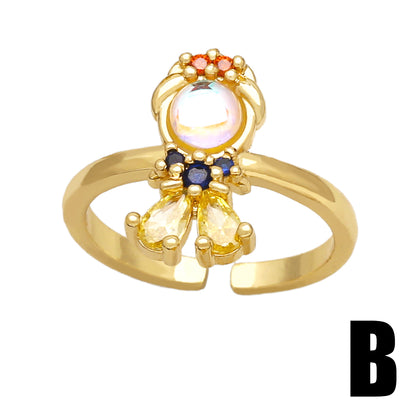 Simple Style Doll Copper Plating Inlay Zircon 18k Gold Plated Open Rings