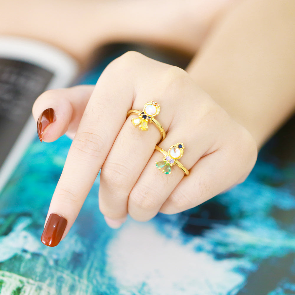 Simple Style Doll Copper Plating Inlay Zircon 18k Gold Plated Open Rings