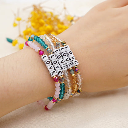 Casual Classic Style Shiny Letter Arylic Artificial Crystal Beaded Women's Bracelets