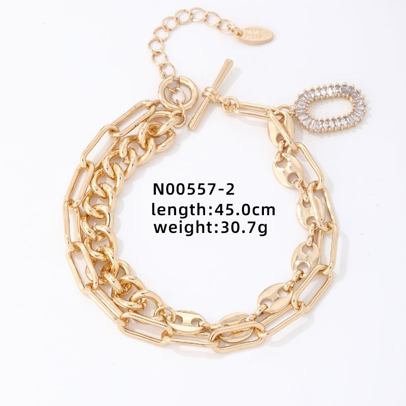 Hip-hop Simple Style Solid Color Stainless Steel Copper Plating Chain Inlay Zircon Double Layer Necklaces