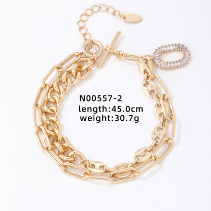 Hip-hop Simple Style Solid Color Stainless Steel Copper Plating Chain Inlay Zircon Double Layer Necklaces