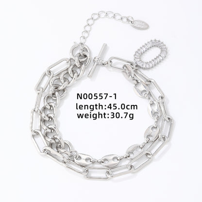 Hip-hop Simple Style Solid Color Stainless Steel Copper Plating Chain Inlay Zircon Double Layer Necklaces