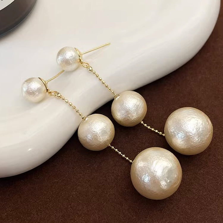 1 Pair Simple Style Solid Color Plating Cotton Pearl Gold Plated Drop Earrings