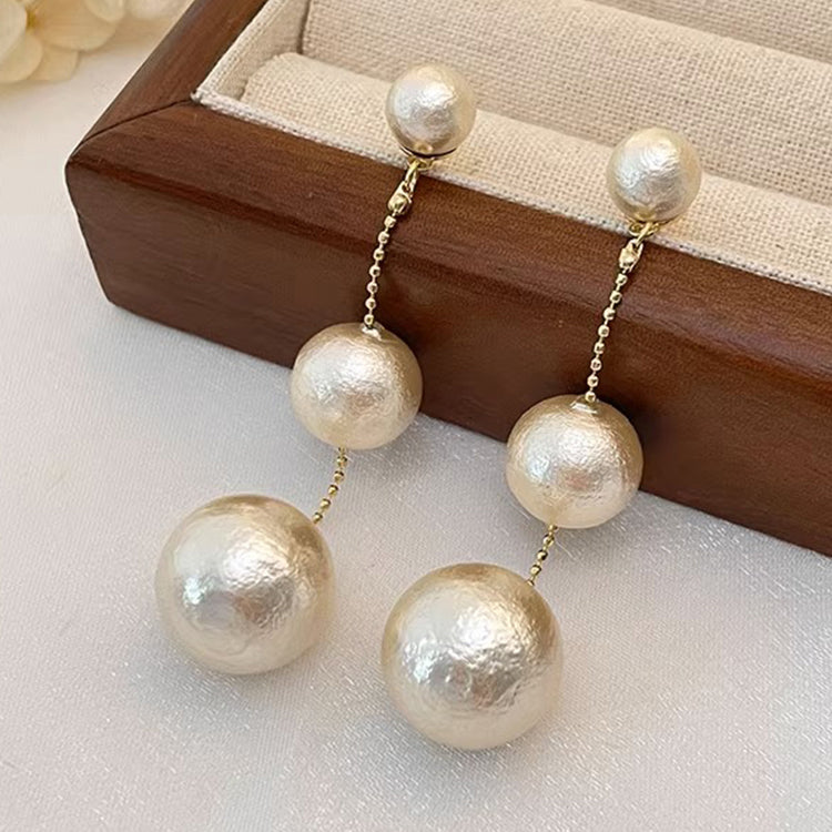 1 Pair Simple Style Solid Color Plating Cotton Pearl Gold Plated Drop Earrings