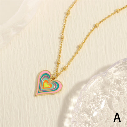 Simple Style Heart Shape Copper Enamel Plating 18k Gold Plated Pendant Necklace