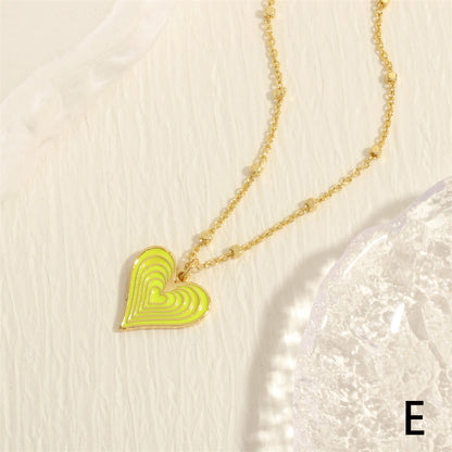 Simple Style Heart Shape Copper Enamel Plating 18k Gold Plated Pendant Necklace