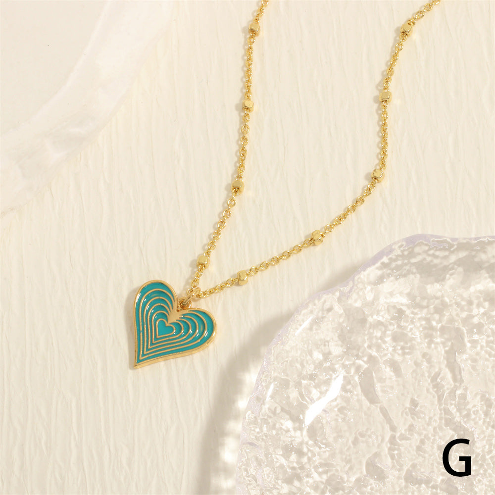 Simple Style Heart Shape Copper Enamel Plating 18k Gold Plated Pendant Necklace