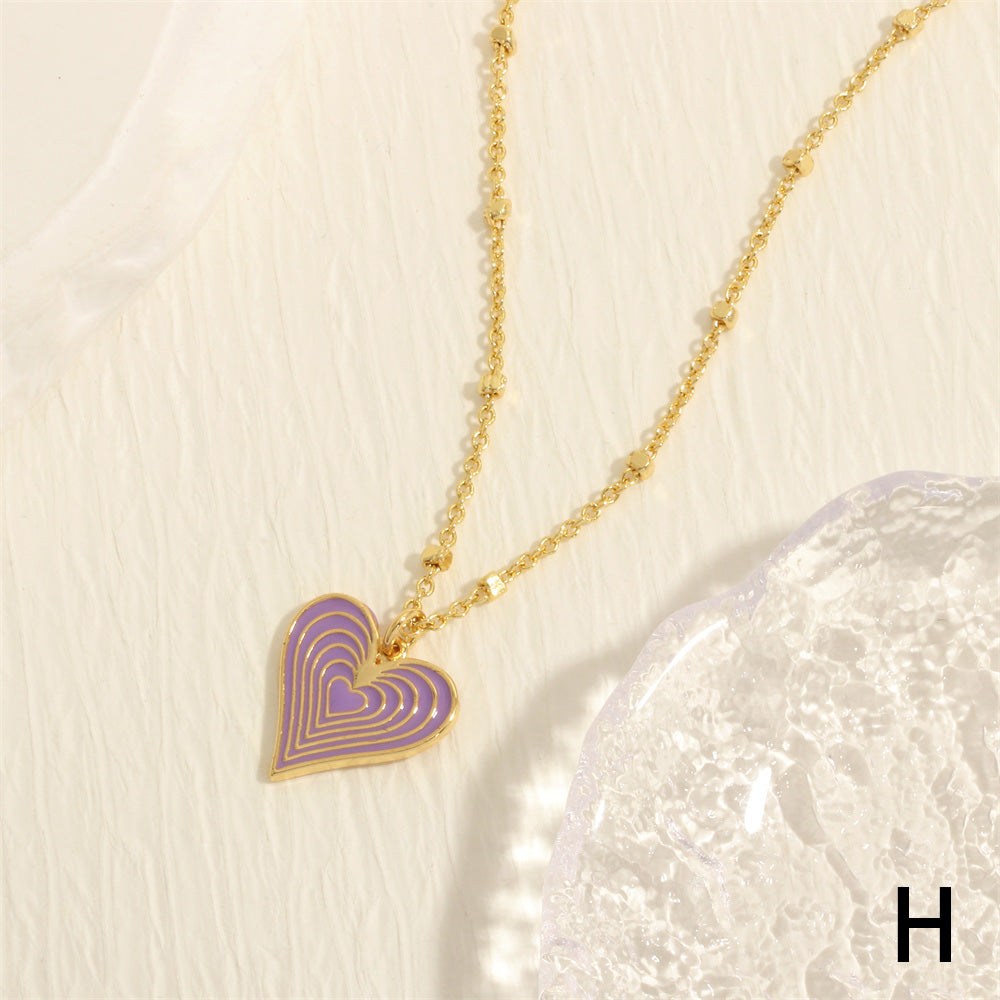 Simple Style Heart Shape Copper Enamel Plating 18k Gold Plated Pendant Necklace