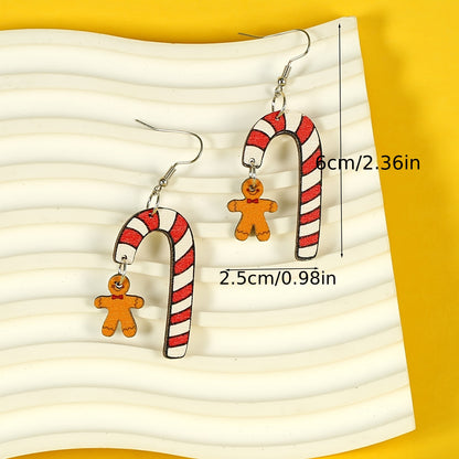 1 Pair Cartoon Style Christmas Santa Claus Gingerbread Wood Drop Earrings