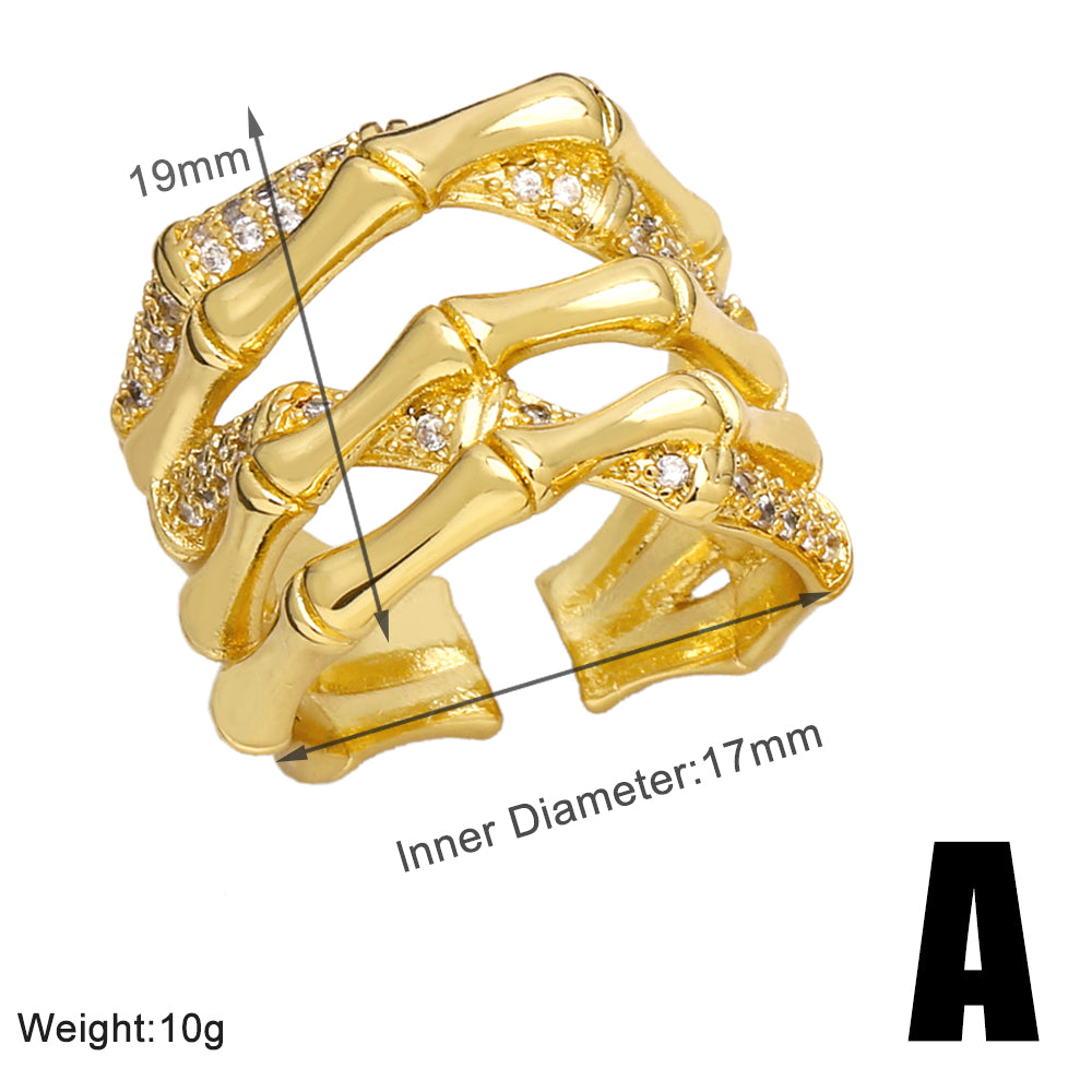 Simple Style Solid Color Copper Plating Inlay Zircon 18k Gold Plated Open Rings