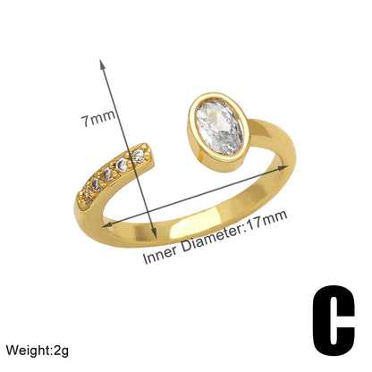 Simple Style Solid Color Copper Plating Inlay Zircon 18k Gold Plated Open Rings