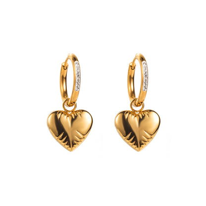 1 Pair Elegant Round Square Heart Shape Inlay Titanium Steel Rhinestones Gold Plated Drop Earrings