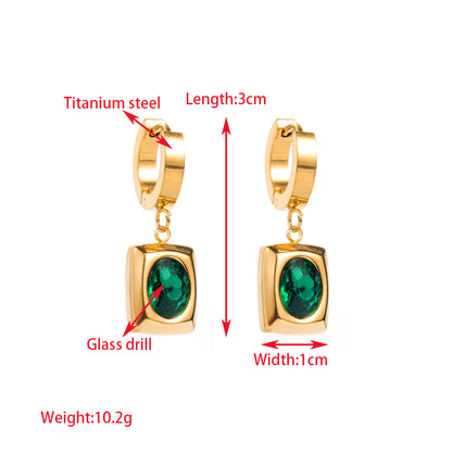 1 Pair Elegant Round Square Heart Shape Inlay Titanium Steel Rhinestones Gold Plated Drop Earrings