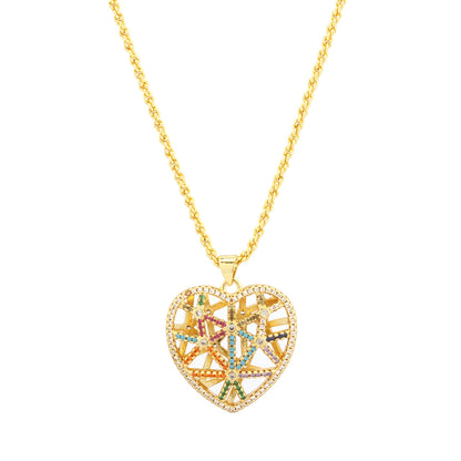 Simple Style Heart Shape Copper Plating Inlay Zircon 18k Gold Plated Pendant Necklace