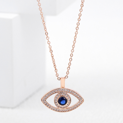 Vintage Style Eye Copper Plating Inlay Zircon 18k Gold Plated Pendant Necklace