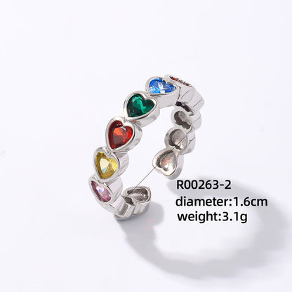 Vintage Style Heart Shape Copper Plating Inlay Zircon White Gold Plated Gold Plated Open Rings