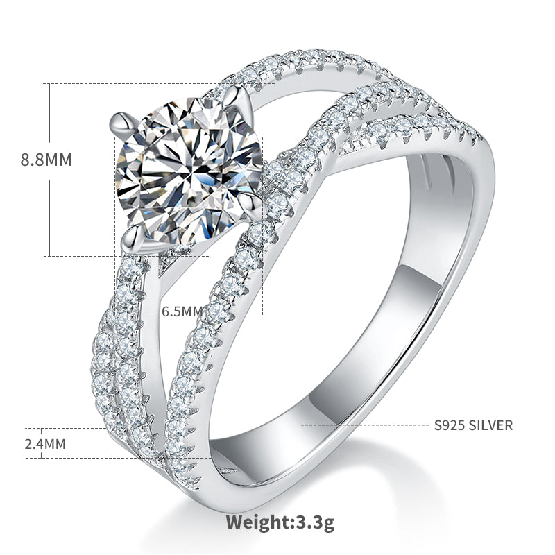 Elegant Classic Style Round Sterling Silver Plating Inlay Moissanite White Gold Plated Rings