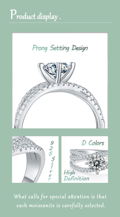 Elegant Classic Style Round Sterling Silver Plating Inlay Moissanite White Gold Plated Rings