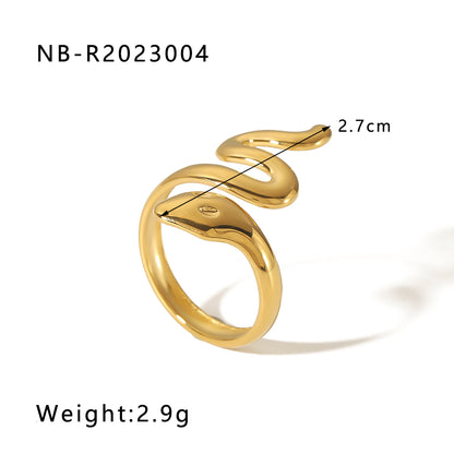 Hip-hop Exaggerated Cool Style Snake Stainless Steel Plating 18k Gold Plated Open Rings