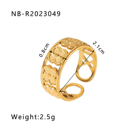 Ig Style Basic Simple Style Four Leaf Clover Heart Shape Flower Stainless Steel Plating 18k Gold Plated Open Rings