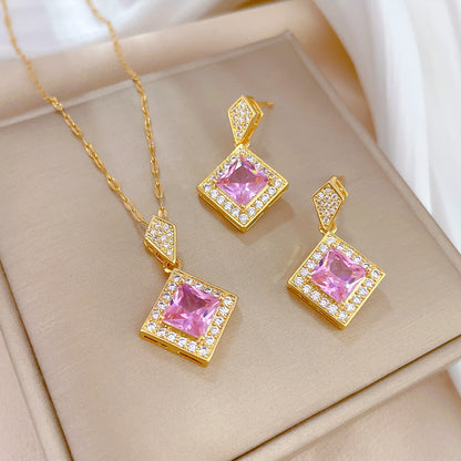 Simple Style Rhombus Bow Knot Copper Plating Inlay Zircon Jewelry Set