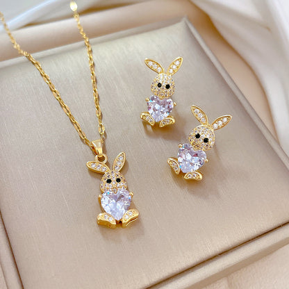 Simple Style Rhombus Bow Knot Copper Plating Inlay Zircon Jewelry Set