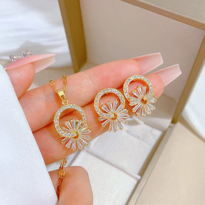 Simple Style Rhombus Bow Knot Copper Plating Inlay Zircon Jewelry Set