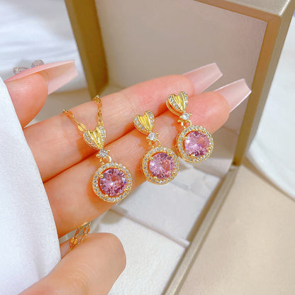 Simple Style Rhombus Bow Knot Copper Plating Inlay Zircon Jewelry Set