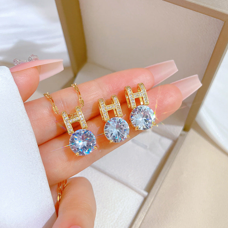 Simple Style Rhombus Bow Knot Copper Plating Inlay Zircon Jewelry Set