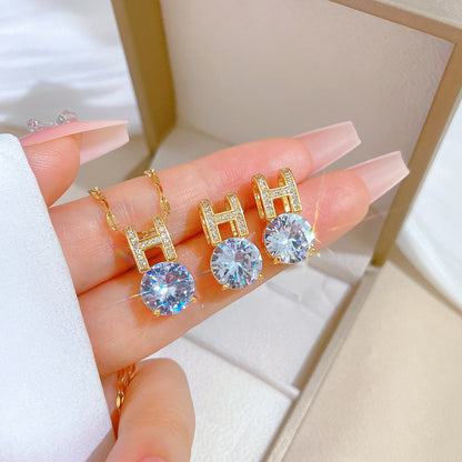 Simple Style Rhombus Bow Knot Copper Plating Inlay Zircon Jewelry Set