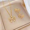 Simple Style Rhombus Bow Knot Copper Plating Inlay Zircon Jewelry Set