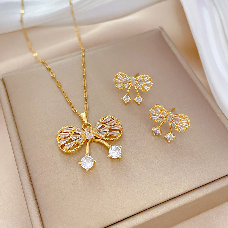 Simple Style Rhombus Bow Knot Copper Plating Inlay Zircon Jewelry Set