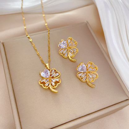 Simple Style Rhombus Bow Knot Copper Plating Inlay Zircon Jewelry Set