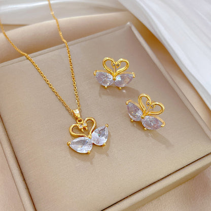 Simple Style Rhombus Bow Knot Copper Plating Inlay Zircon Jewelry Set