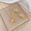 Simple Style Rhombus Bow Knot Copper Plating Inlay Zircon Jewelry Set