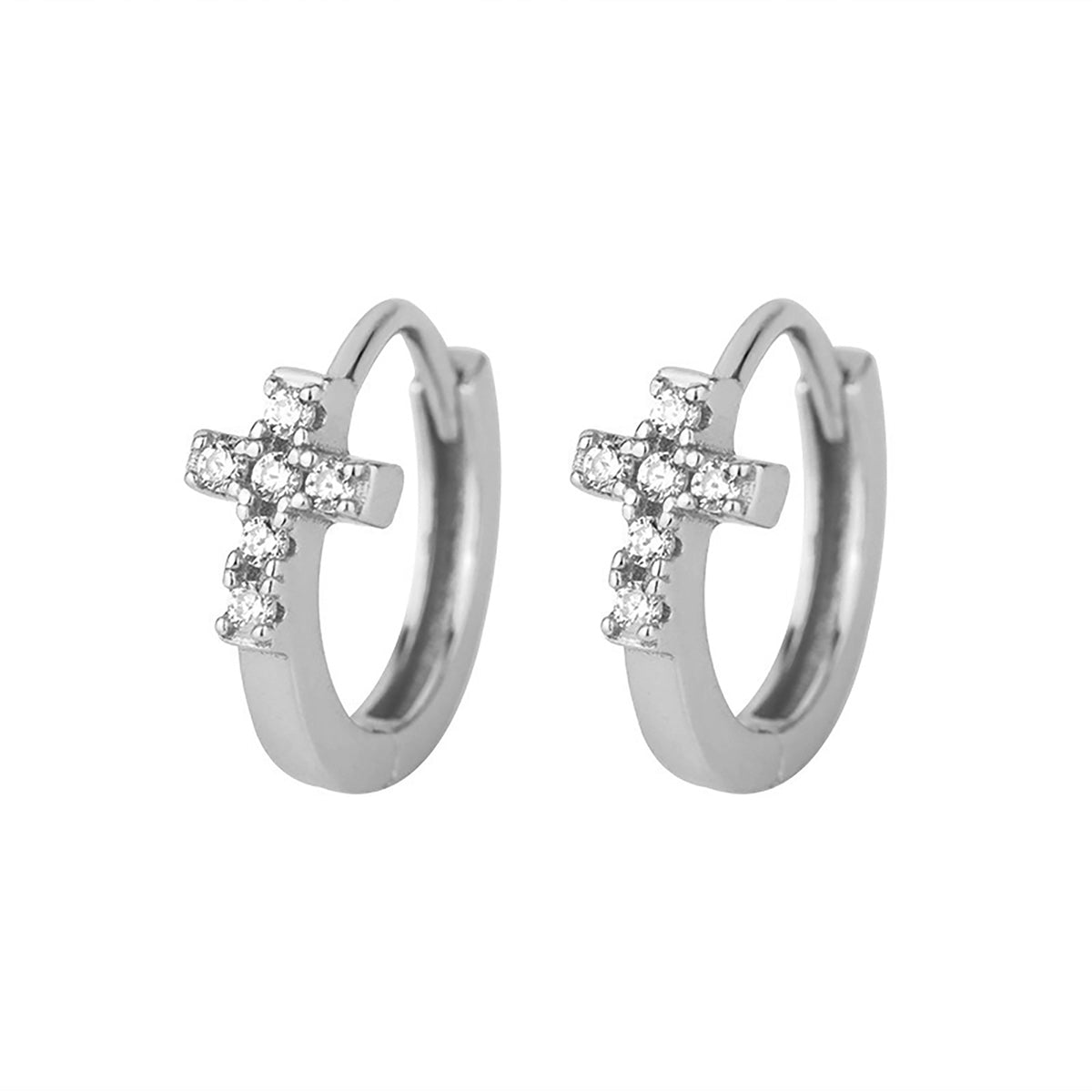 1 Pair Simple Style Commute Cross Plating Inlay Sterling Silver Zircon Earrings