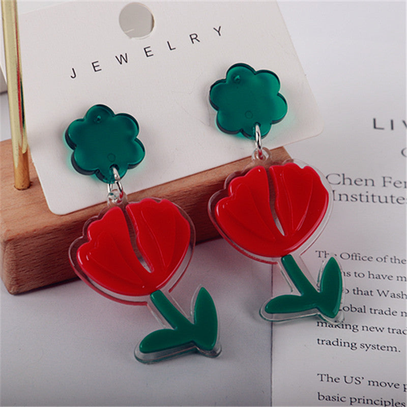 1 Pair Pastoral Flower Printing Arylic Drop Earrings