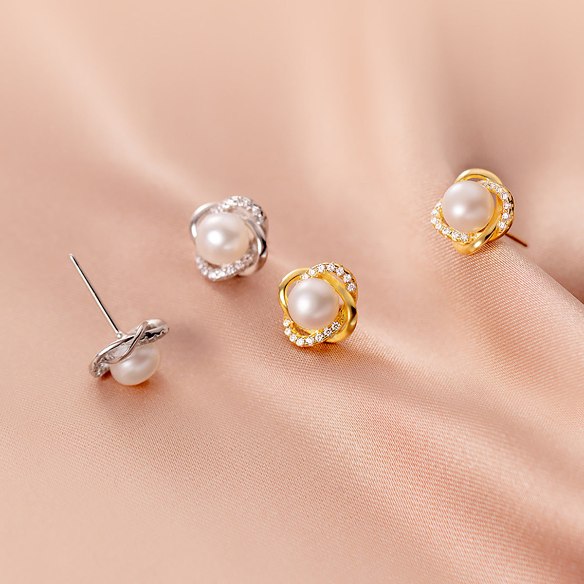 1 Pair Elegant Classic Style Round Plating Sterling Silver Artificial Pearls Zircon Ear Studs