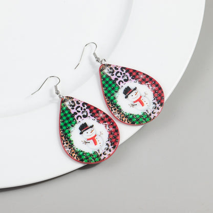 1 Pair Simple Style Snowman Printing Arylic Drop Earrings