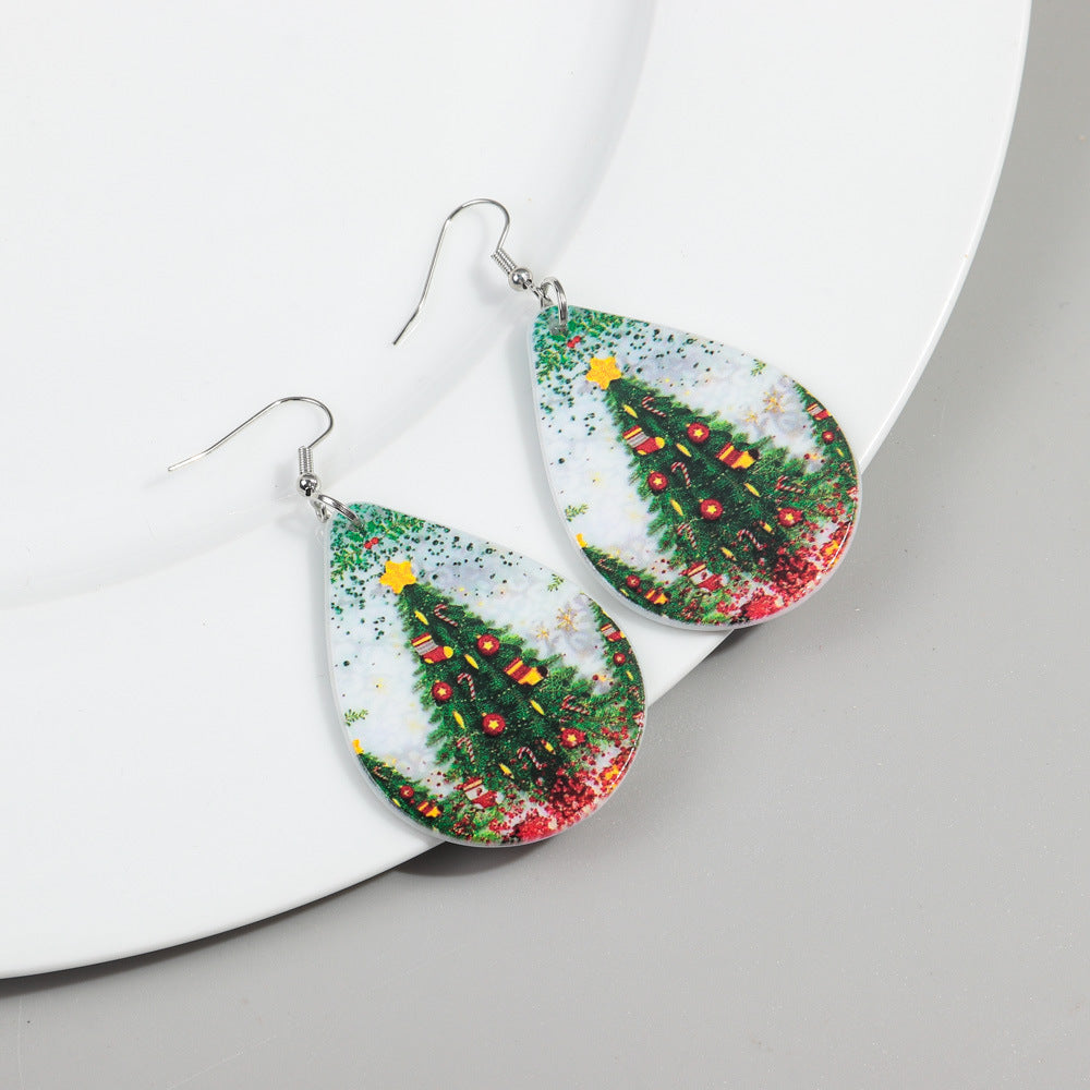 1 Pair Simple Style Snowman Printing Arylic Drop Earrings