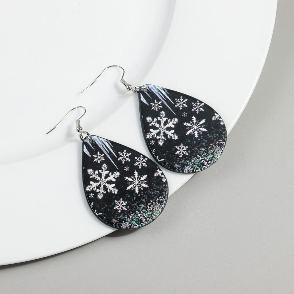 1 Pair Simple Style Snowman Printing Arylic Drop Earrings