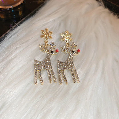 1 Pair Elegant Christmas Streetwear Elk Plating Inlay Alloy Rhinestones Gold Plated Drop Earrings