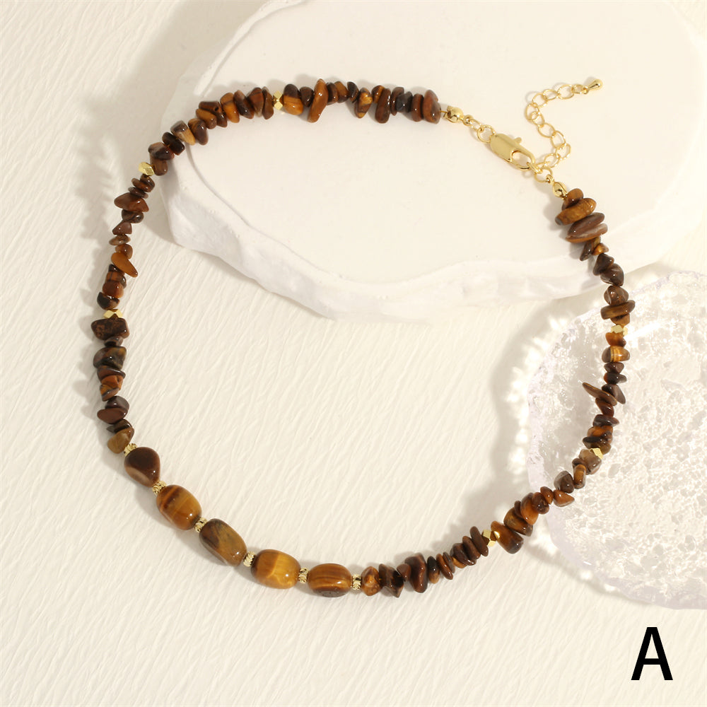 Bohemian Beach Irregular Gravel Tiger Eye 18k Gold Plated Choker In Bulk