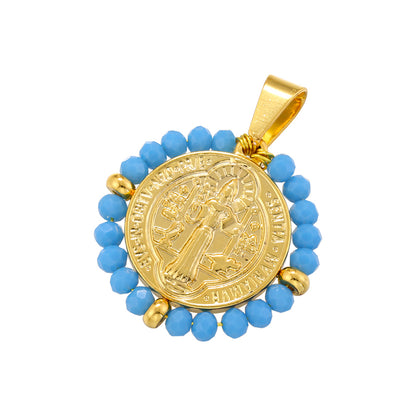 Hip-hop Retro Round Virgin Mary Copper 18k Gold Plated Zircon Charms In Bulk