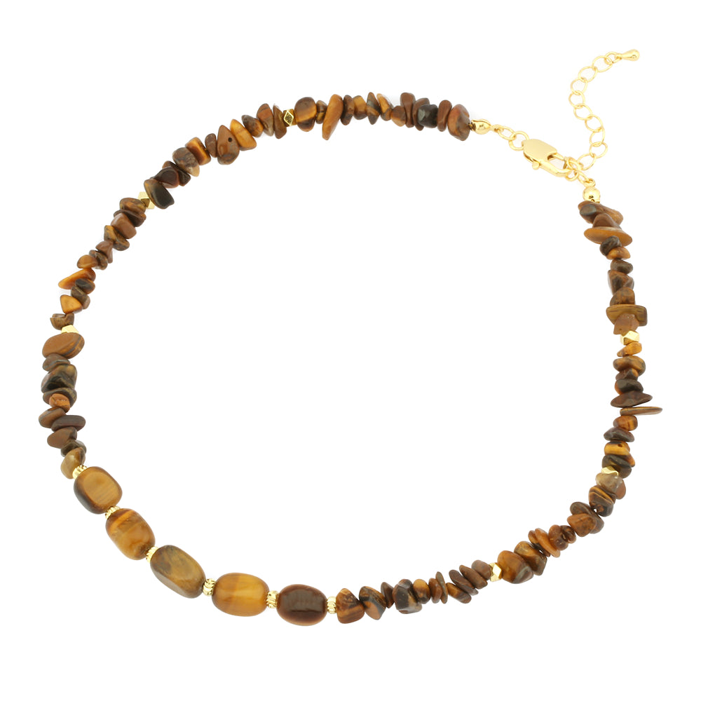 Bohemian Beach Irregular Gravel Tiger Eye 18k Gold Plated Choker In Bulk