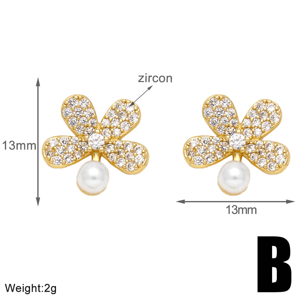 1 Pair Elegant Simple Style Flower Bow Knot Plating Inlay Copper Artificial Pearls Zircon 18k Gold Plated Ear Studs